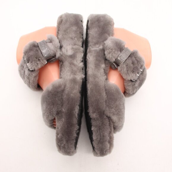 UGG Fuzz Yeah Women's Size 10 Slipper Slides Sandals Gray Fur Buckle 1104662 - Picture 8 of 9